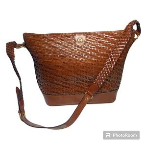 Vintage Etienne Aigner Woven Brown Leather Shoulder Handbag Purse